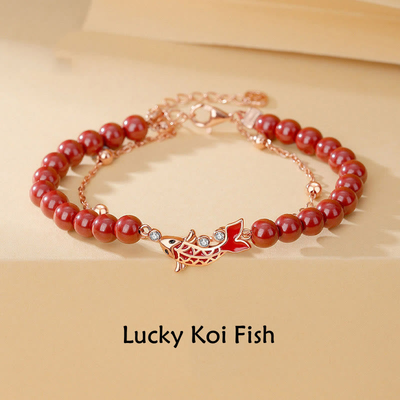 Buddha Stones 925 Sterling Silber Glücks-Koi-Fisch-Zinnober-Zirkon-Wohlstands-Doppelschicht-Kettenarmband - Koi-Karpfen (Glück♥Wohlstand) - image 0