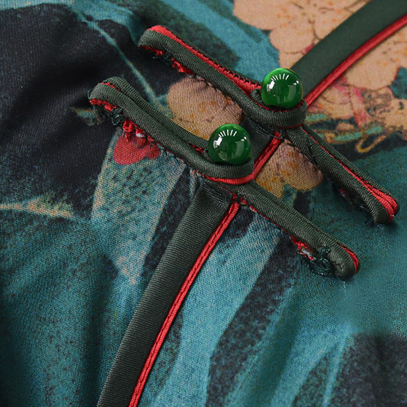 Buddha Stones Vintage Rosa Blumen Print Cheongsam Kleid Damen Qipao Kleid - image 6