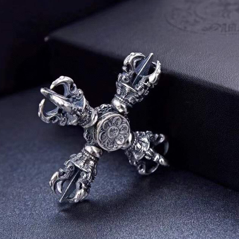 Buddha Stones Tibetischer Anhänger aus 925er Sterlingsilber mit graviertem Doppel-Dorje-Vajra – Symbol spiritueller Kraft - image 4