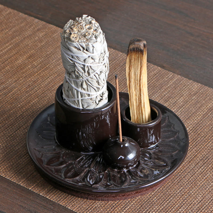 Buddha-Steine, brennender Salbei, Räuchergefäß aus Keramik, Palo Santo, Räuchergefäß, Meditationsrituale, Gebrauchsgegenstände