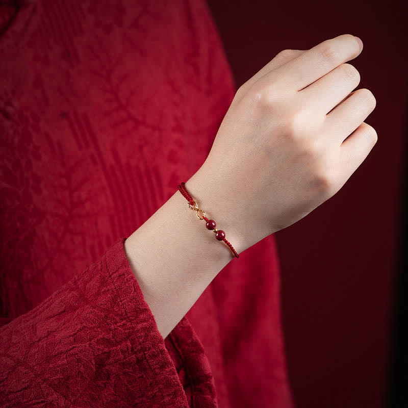 Buddha Stones Zinnober Segen Rote Schnur Goldenes Unendlichkeitssymbol Armband Fußkettchen - image 4