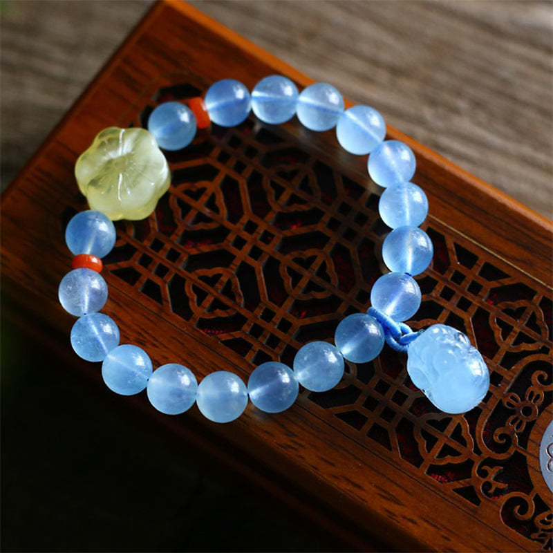 Natürliches Aquamarin-Bernstein-Pixiu-Friedensheilungs-Charm-Armband - image 1