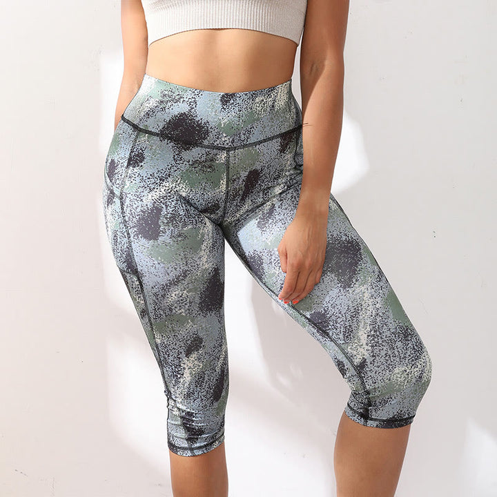 Buddha Stones Camo Print Einfarbige Sport-Yoga-Leggings mit hoher Taille für Damen Yoga-Caprihose