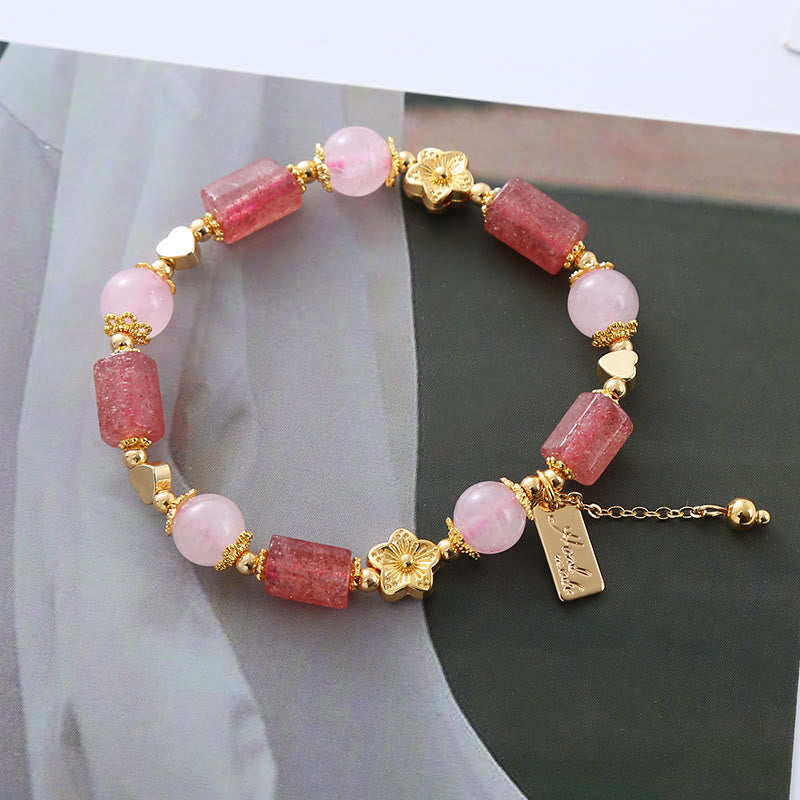 Buddha Stones Erdbeerquarz Rosa Kristall Liebesherz Blume Positives Armband - Erdbeerquarz & Rosa Kristall (Handgelenkumfang 14-16 cm) - image 0