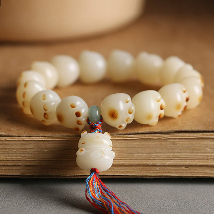 Buddha Stones Niedliches Glückskatzen-Bodhi-Samen-Katzenpfoten-Harmonie-Armband - Bodhi Seed Katzenpfote Bunte Quaste - image 1