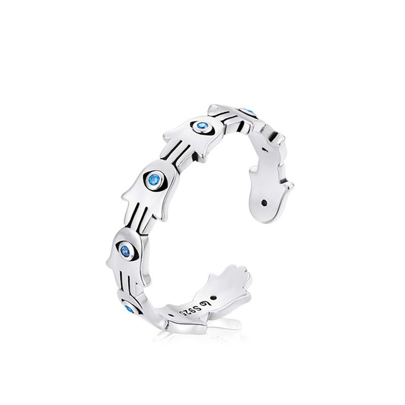 Buddha Stones 925 Sterling Silber Hamsa Symbol Zirkon verstellbarer Ring - image 7