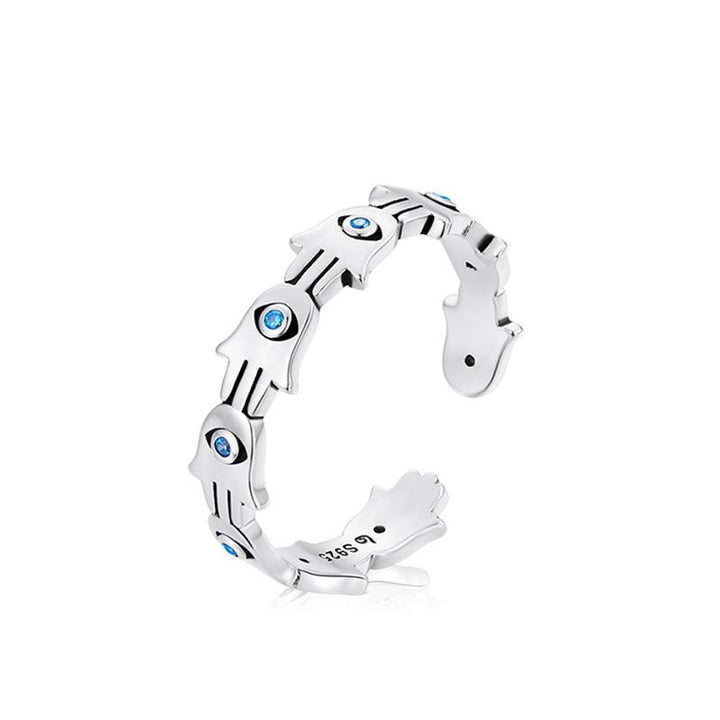 Buddha Stones 925 Sterling Silber Hamsa Symbol Zirkon verstellbarer Ring - image 7