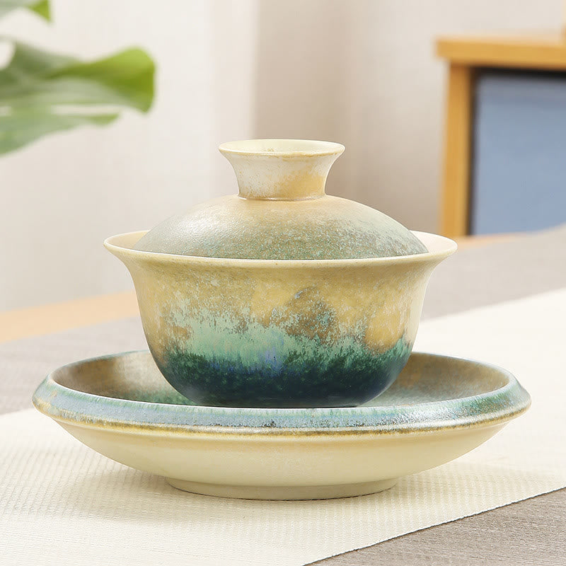 Buddha Stones Green Ocean Waves Design Porzellan Keramik Gaiwan Sancai Teetasse Kung Fu Teetasse und Untertasse mit Deckel - 13,5 cm × 9,5 cm × 150 ml - image 5