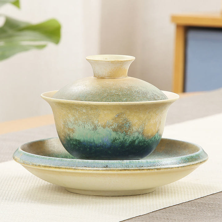 Buddha Stones Green Ocean Waves Design Porzellan Keramik Gaiwan Sancai Teetasse Kung Fu Teetasse und Untertasse mit Deckel - 13,5 cm × 9,5 cm × 150 ml - image 5