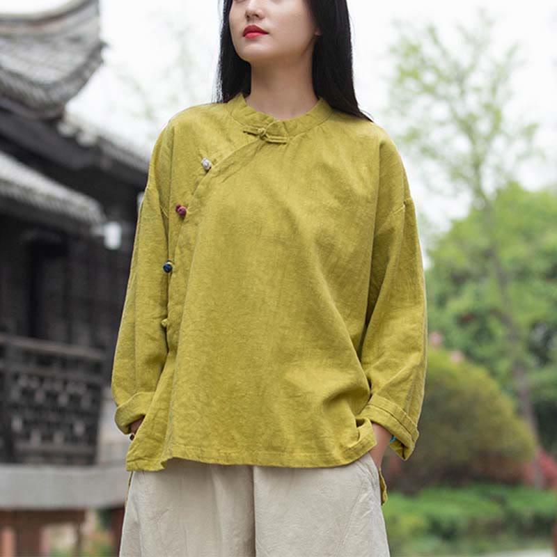 Buddha Stones Ramie Leinen Bluse Damen Shirt Top Chinesische Hanfu Stil Kleidung