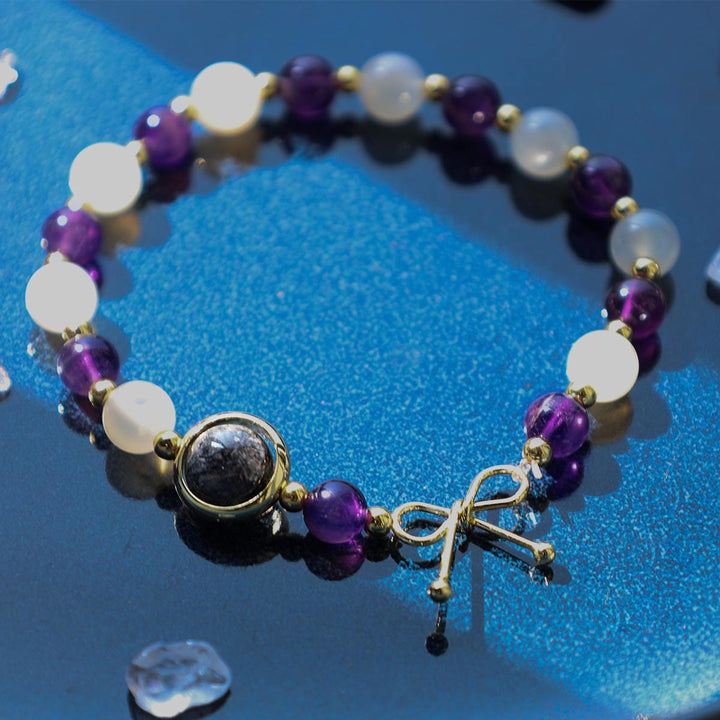Amethyst Katzenauge Schwarzes Rutilquarz spirituelles Perlenarmband - image 6