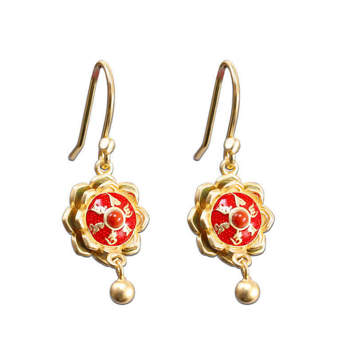 925 Sterling Silber Tibet Lotus Gebetsmühle Roter Achat Erleuchtung Halskette Anhänger - Ohrringe - image 12
