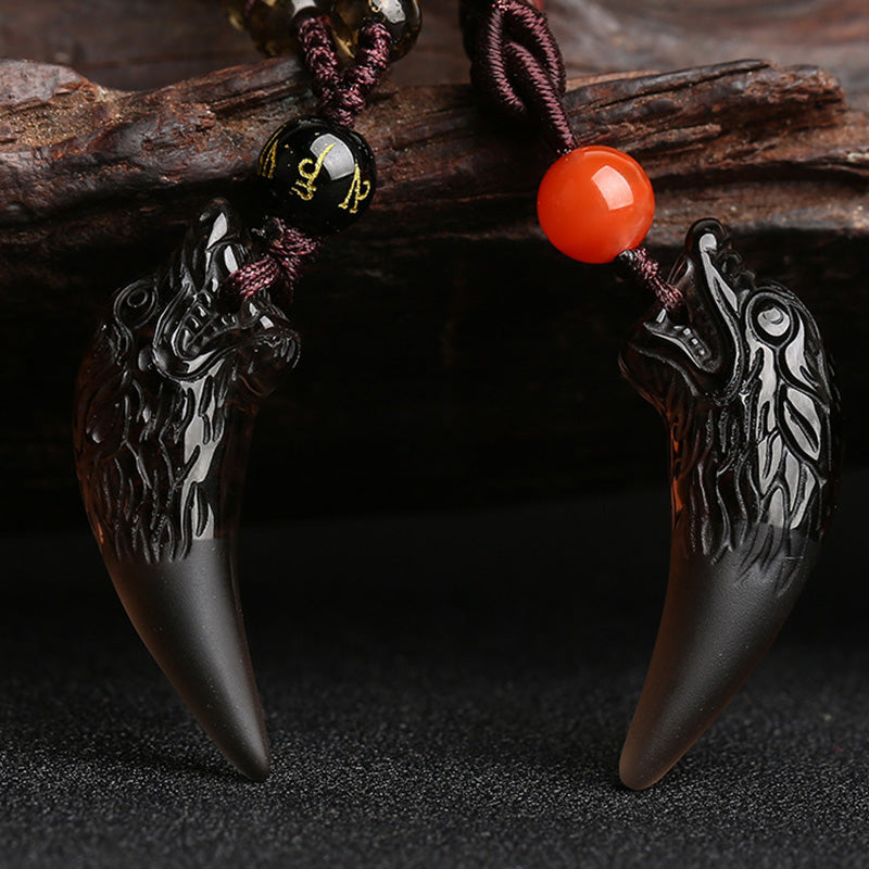 Buddha Stones, natürlicher Eis-Obsidian, Wolfszahn-Muster, Mut-Halsketten-Anhänger - image 9