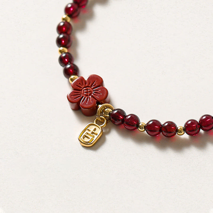 Buddha Stones 14K Gold Natürliches Granat-Zinnober-Blumen-Ruhe-Armband - image 7