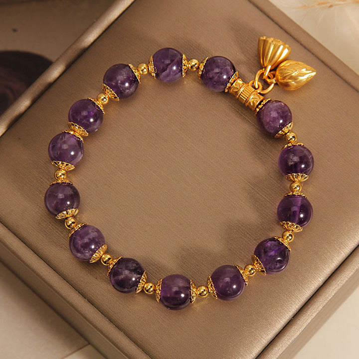 Buddha-Steine, natürliches Amethyst-Lotus-Heilarmband, spirituelles Armband