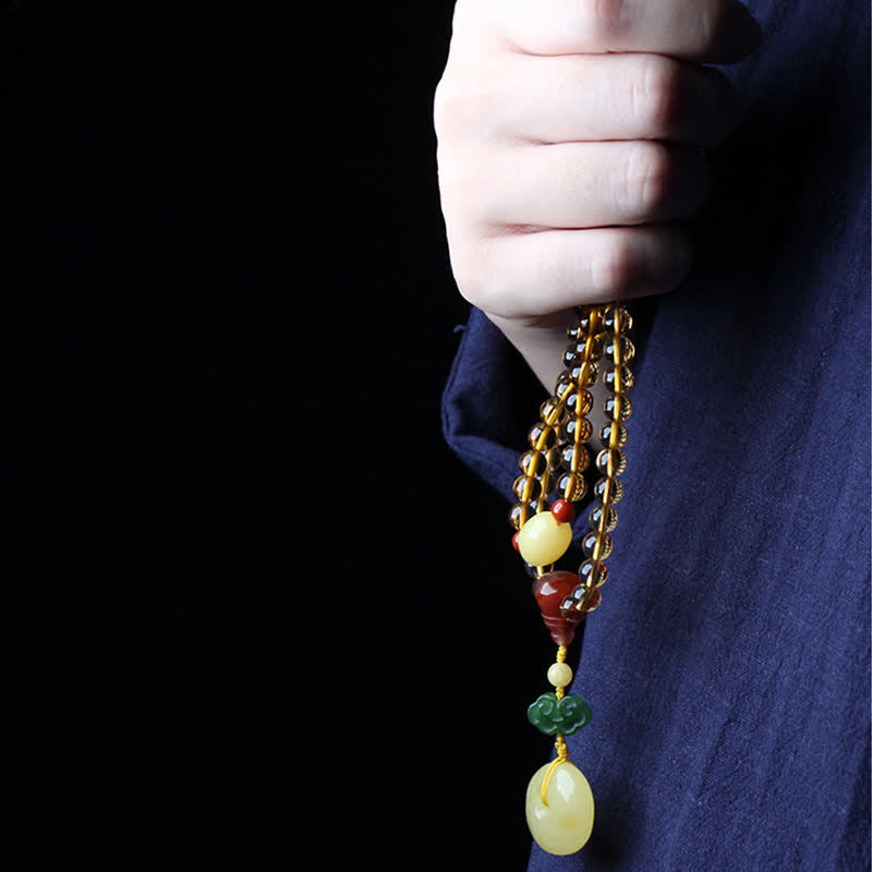 108 Mala-Perlen, natürlicher Citrin-Bernstein, Friedensschnalle, roter Achat, PiXiu-Schutz-Charm-Armband - image 7