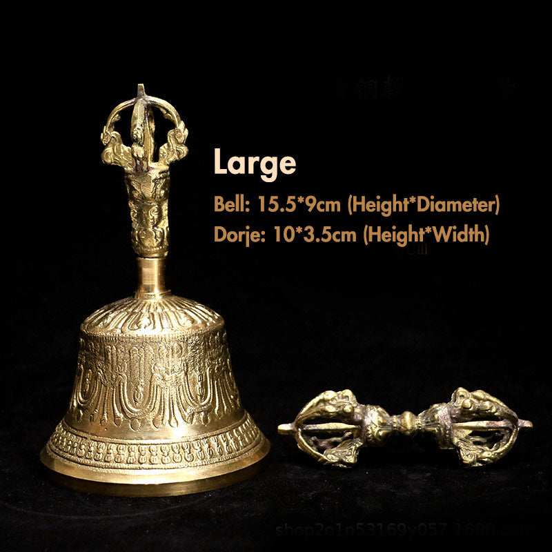 Buddha Stones Tibetische Meditationsglocke und Vajra Dorje Kupfer-Dekorationsset - Gold - Groß - image 15