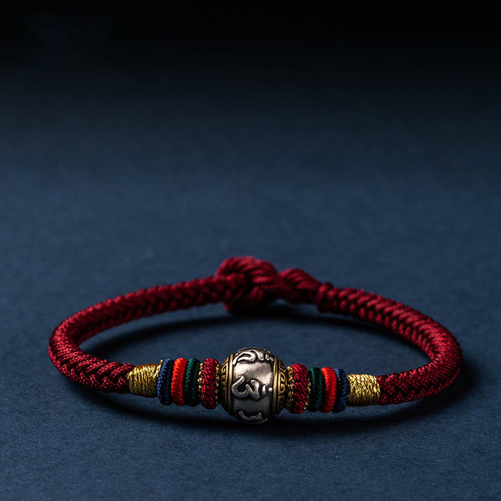Buddha Stones 925 Sterling Silber Tibet handgefertigtes Om Mani Padme Hum Glücksschutz King Kong Knoten geflochtenes Armband