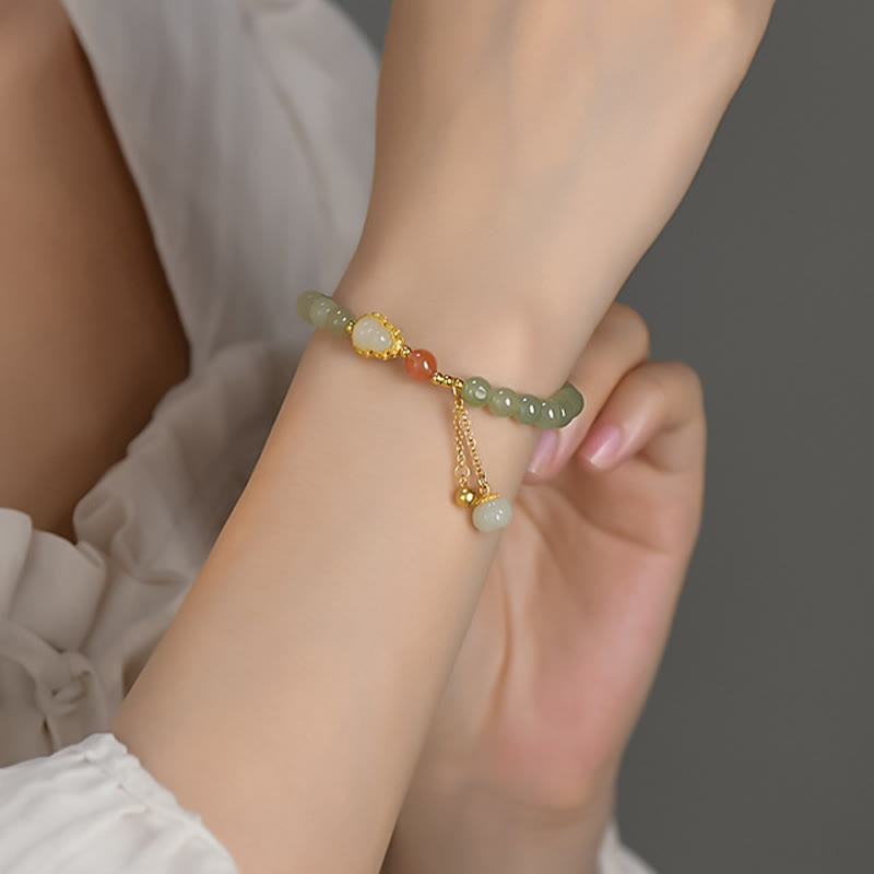 925 Sterling Silber Hetian Jade Kürbis Lotus Fülle Glücksarmband - image 3