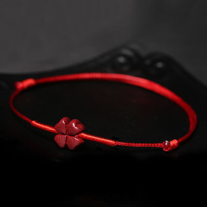 Handgefertigtes Pflaumenblüten-Vierblättriges Kleeblatt PiXiu Lotus Koi Fisch Cinnabar Blessing Braid Armband