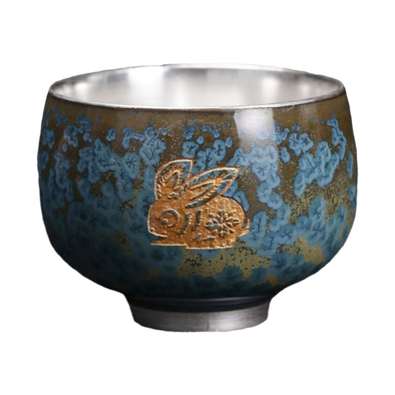 Buddha Stones 999 vergoldetes Silber, chinesisches Tierkreiszeichen, Keramik, Teetasse, Kung Fu, 160 ml