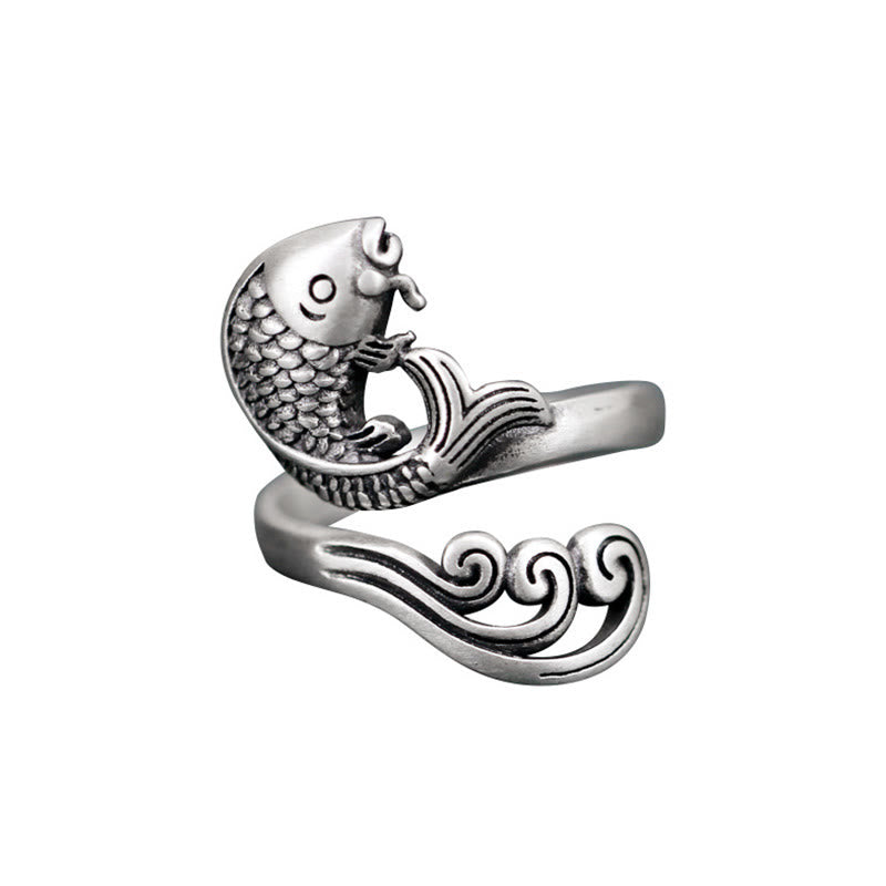 Buddha Stones 925 Sterling Silber Koi Fisch Wasser Welligkeit Glück Reichtum Ring - image 13