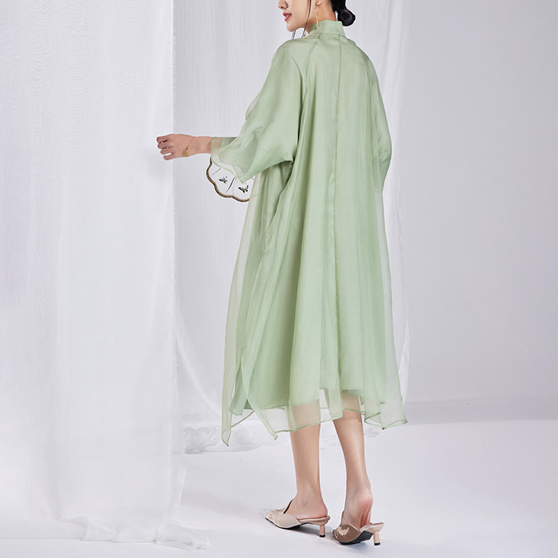 Buddha Stones 100 % Maulbeerseide 6 Momme Kleid Vintage Blume Schmetterling Stickerei Qipao Kleid Damen Cheongsam Kleid - image 12