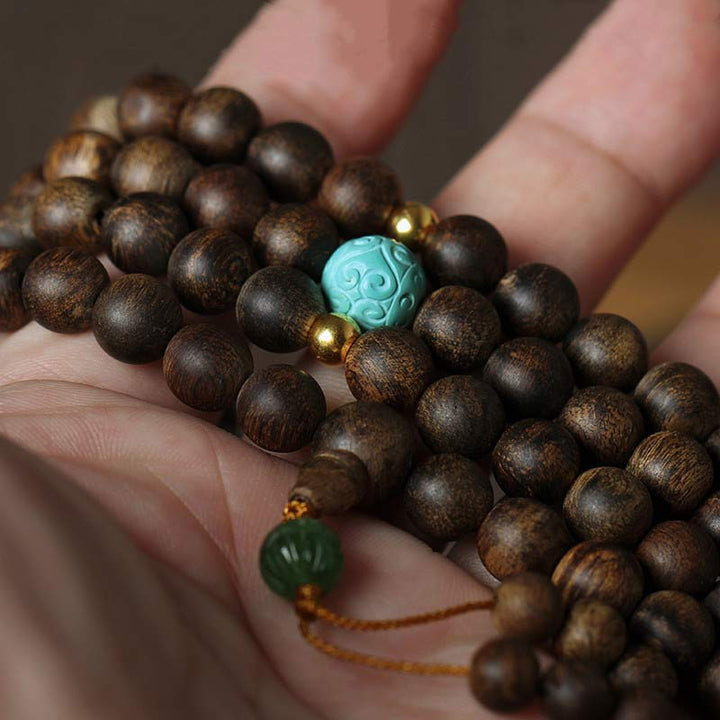 Buddha Stones 108 Mala Perlen Nha Trang Agarwood Türkis Gebet Meditationsarmband Mala