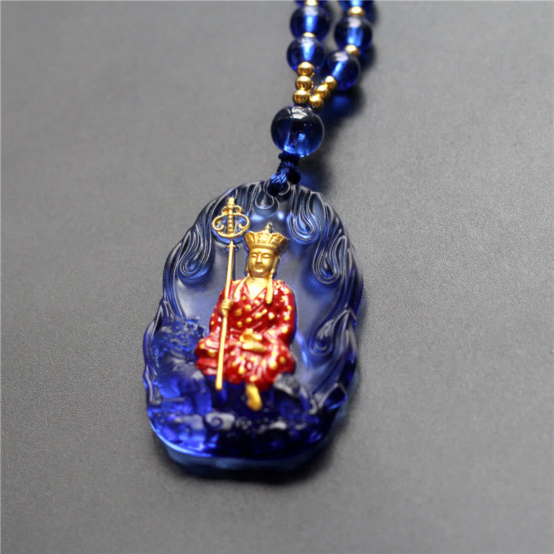 Buddha Stones Ksitigarbha Buddha Liuli Kristall Mitgefühl Amulett Halskette Anhänger - Blaues Ksitigarbha - image 5