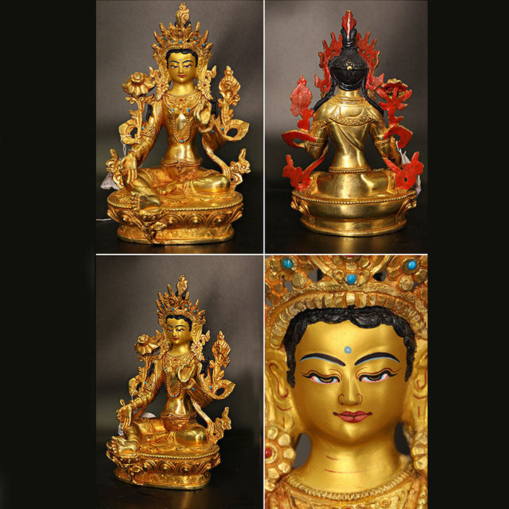 Bodhisattva Tara Chenrezig Vierarmiger Avalokitesvara-Schutz, Kupfer vergoldete Statuendekoration - image 3
