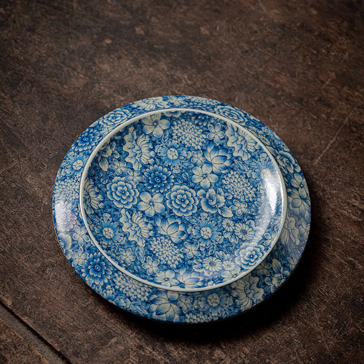 Buddha Stones Vintage Blaues und Weiß Porzellan Pfirsichblüte Lotus Pfingstrose Keramik Gaiwan Sancai Teetasse Kung Fu Teetasse und Untertasse mit Deckel - image 11