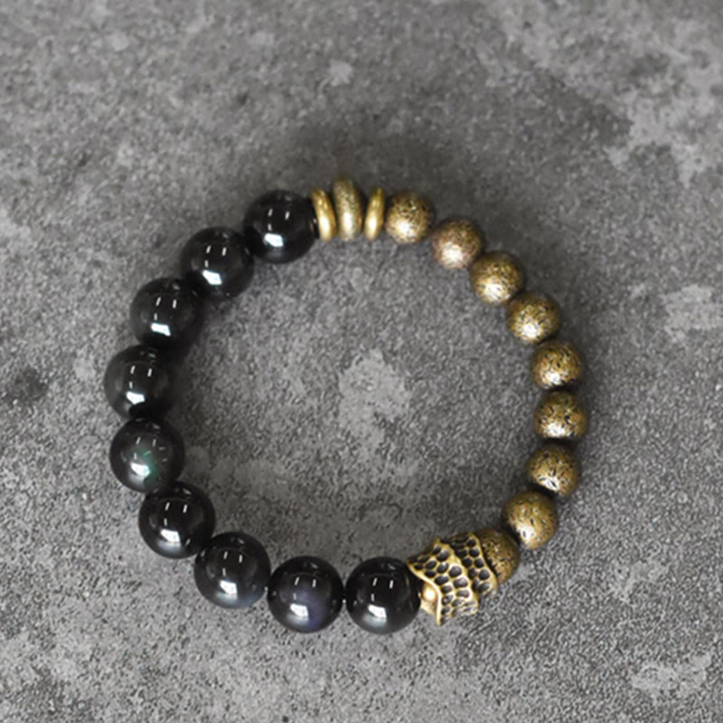 Buddha Stones Regenbogen-Obsidian-Kupferperlen-Armband mit positiver Transformation