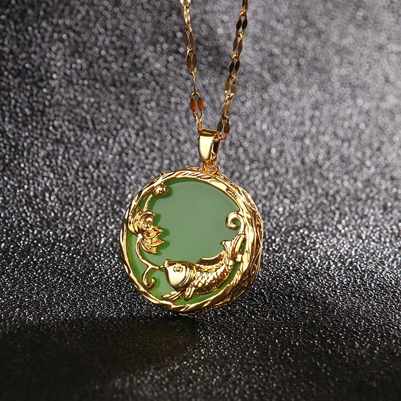 Buddha Stones, natürlicher Jade-Koi-Fisch, Lotus-Glücks-Halsketten-Anhänger - image 1