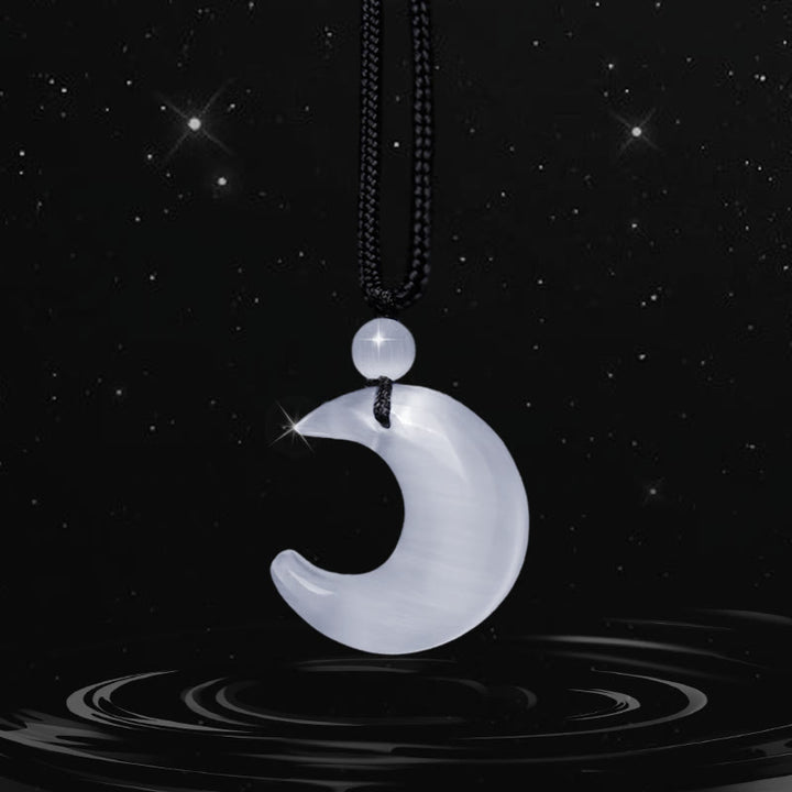 Buddha Stones Natürlicher Silberglanz Obsidian Selenit Kristall Halbmond Yin Yang Paar Schutz Halskette Anhänger - Selenitkristall - image 10