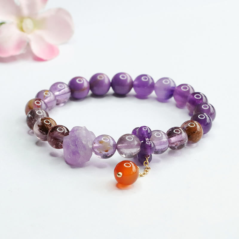 Buddha Stones Armband mit natürlichem Amethyst und violettem Phantom-Edelstein, spirituelles Bewusstsein