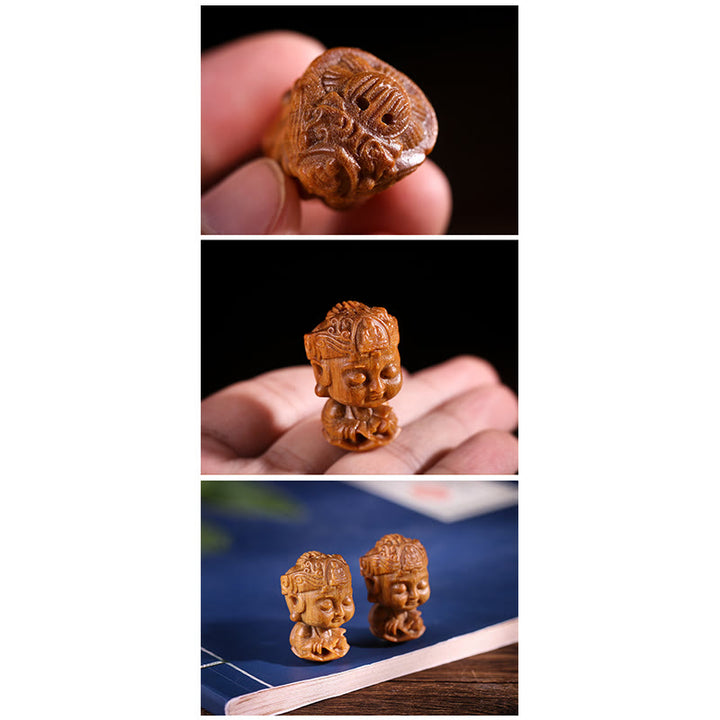 Buddha Stones Chinesisches Tierkreiszeichen, Buddha, Lotusblume aus grünem Sandelholz, graviert, positive Heimdekoration - image 7