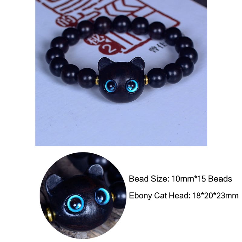 Buddha Stones, Ebenholz, Liuli-Glas, hübsches Katzen-Peace-Balance-Armband - image 12