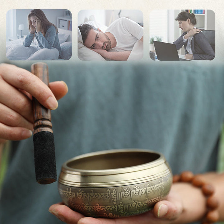 Tibetische Klangschale, handgefertigt für Konzentration und Meditation, friedvolles Glück, Klangschalen-Set - image 5