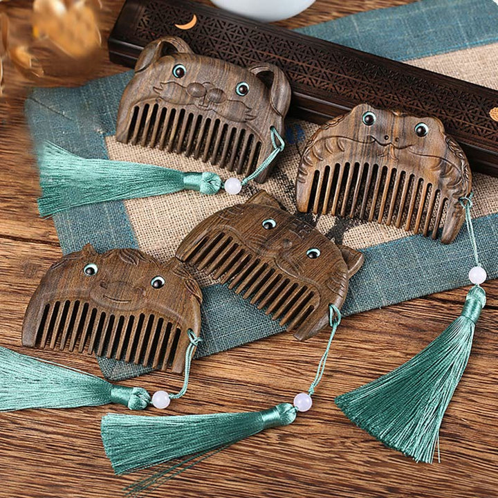 Tragbarer Mini-Kamm mit chinesischem Sternzeichen, grünem Sandelholz, Frieden - image 3