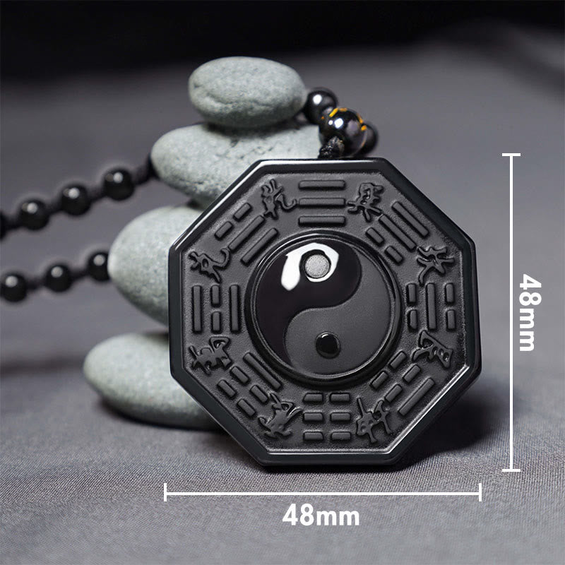 Buddha Stones Schwarzer Obsidian-Stein-Yin-Yang-Anhänger-Halskette - image 3