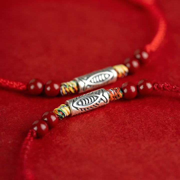 Buddha Stones Handgefertigtes geflochtenes Armband/Fußkettchen aus 925er Sterlingsilber mit Koi-Fisch- und Zinnoberperlen - image 14