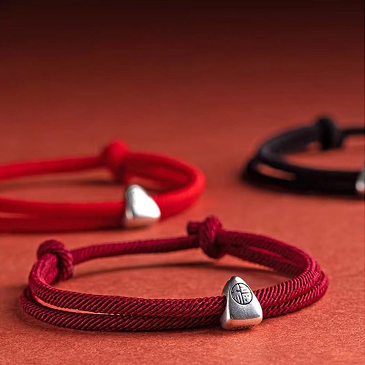 Buddha Stones 925 Sterling Silber Fu Charakter Segen handgefertigtes geflochtenes Armband - image 16