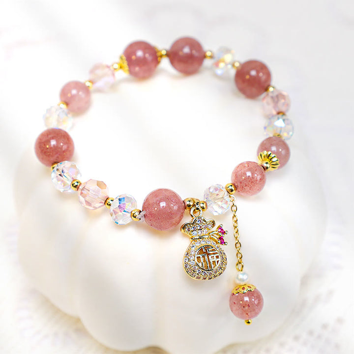 Buddha Stones Natürliches Erdbeerquarz-Kristall-Geldbeutel-Charm-Positive-Armband - image 9