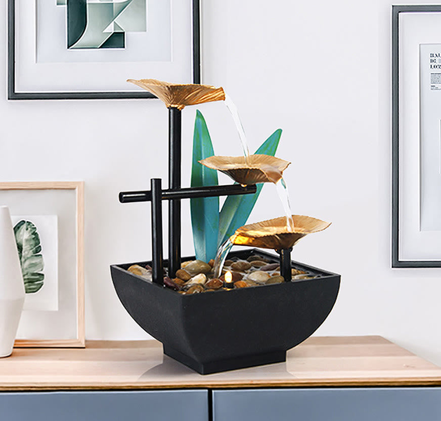 Dreischichtige Wasserfall-Brunnen-Tisch-Lotus-Ornamente mit Flussfelsen-Desktop-Dekoration - image 8