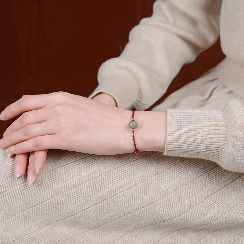 Buddha Stones 925 Sterling Silber vergoldet Hetian Jade Lotus Glück rote Schnur Armband - image 6