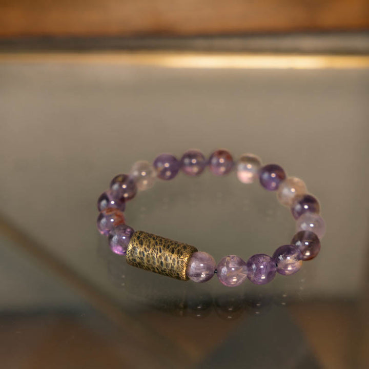 Buddha-Steine, Weiß Kristall, roter Hämatoid-Quarz, goldener Rutilquarz, violetter Phantom-Schutzarmband