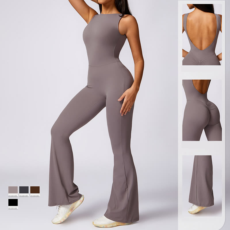 Buddha Stones Damen lässiger ärmelloser Overall mit Schlaghose, Sport-Fitness-Yoga-Bodysuit