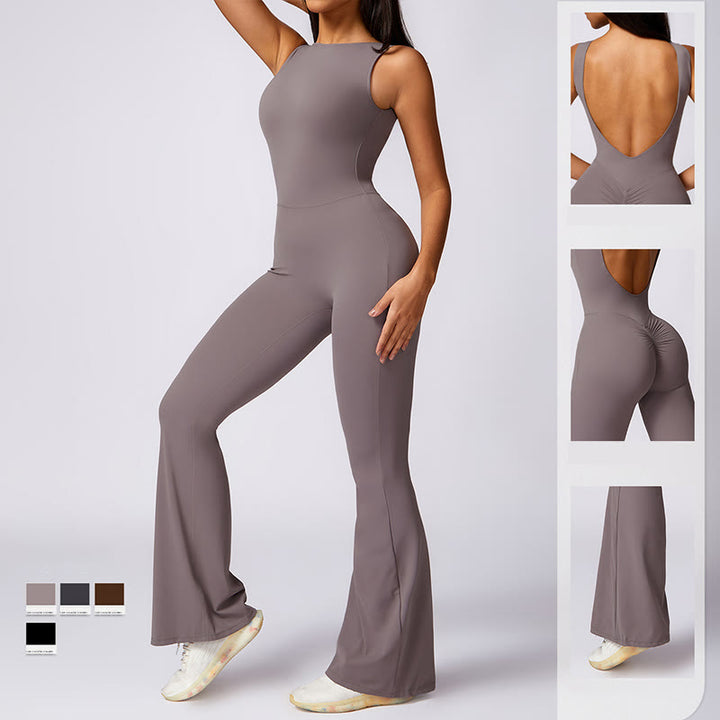 Buddha Stones Damen lässiger ärmelloser Overall mit Schlaghose, Sport-Fitness-Yoga-Bodysuit