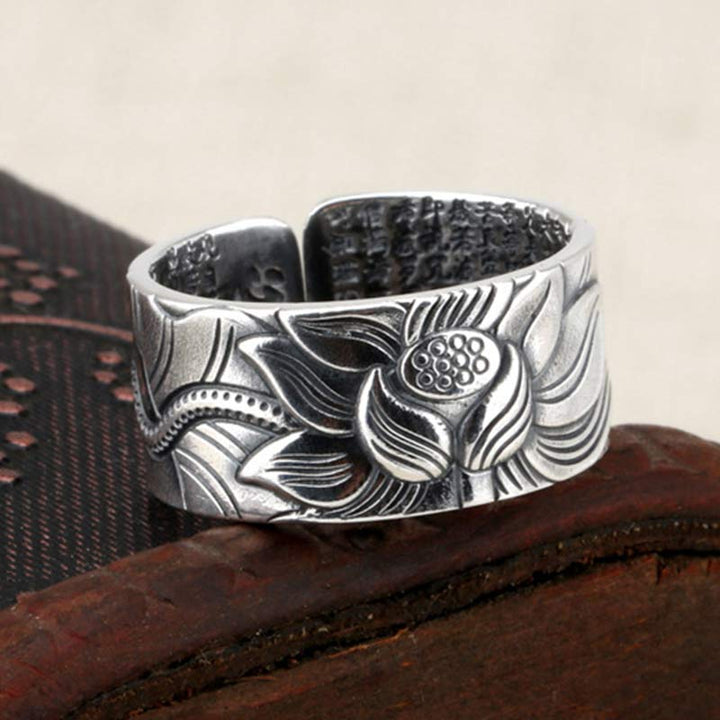 Buddha Stones 999 Sterling Silber Lotus Symbol Herz Sutra Schutzring - image 1