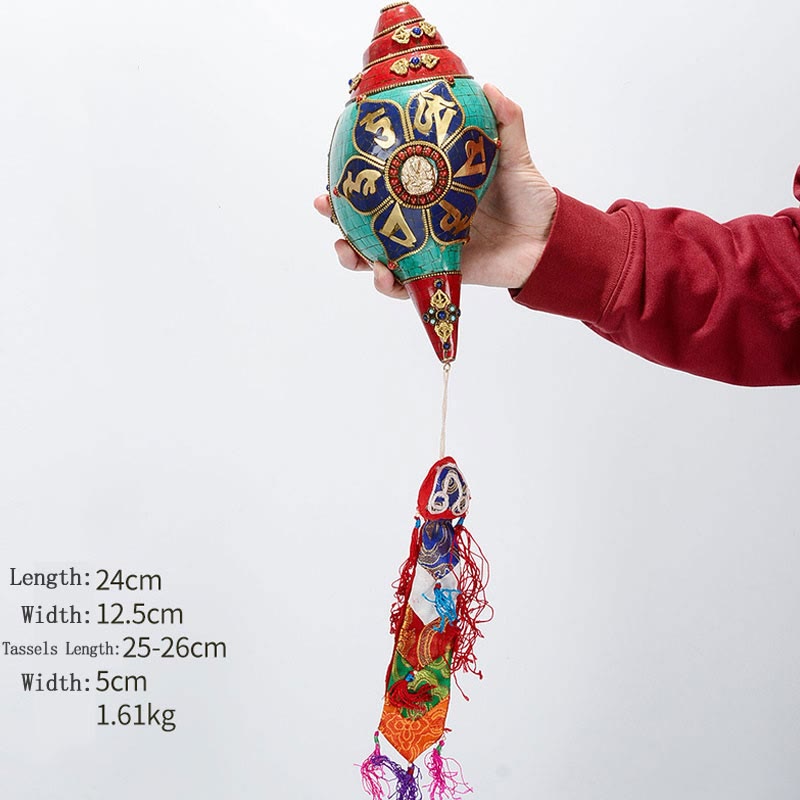 Tibetische handgemachte Shankha Om Mani Padme Hum Buddha Avalokitesvara Türkis Muschel Muschel positive Dekoration - Om Mani Padme Hum-Weiße Tara 24*12,5cm - image 25